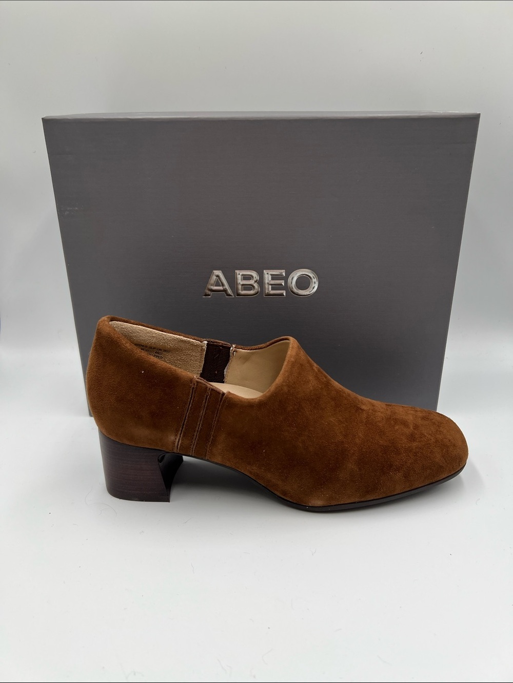 Abeo Avenue slip-on caramel brown suede heel shoe loafer pump comfort new 8
